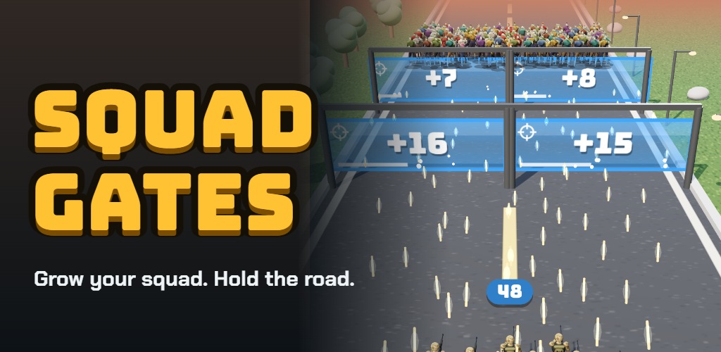 Squad Gates: a squad of soldiers runs toward glowing gates while a zombie horde waits beyond
